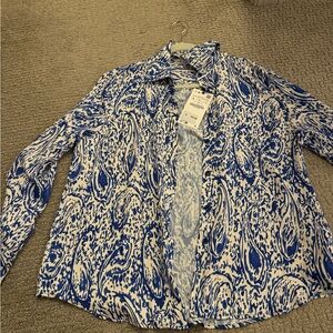 Zara Blue and White Abstract Print Top